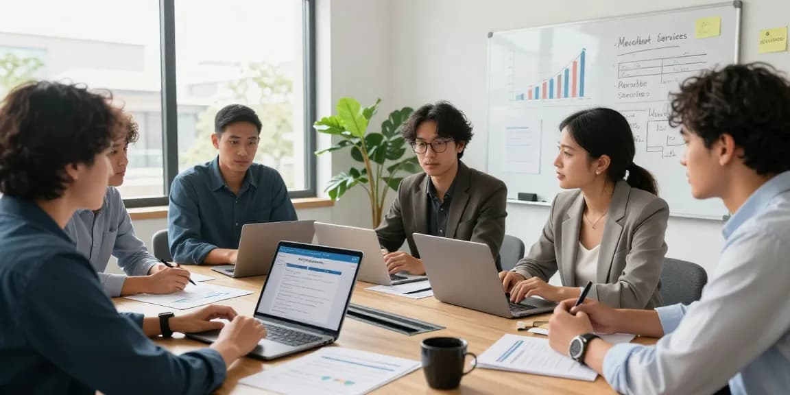 Team discussing Square merchant cash advance strategies in a modern office.