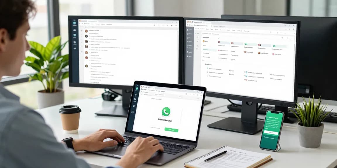 Professional user engaging with WhatsApp網頁版 on a modern workspace computer