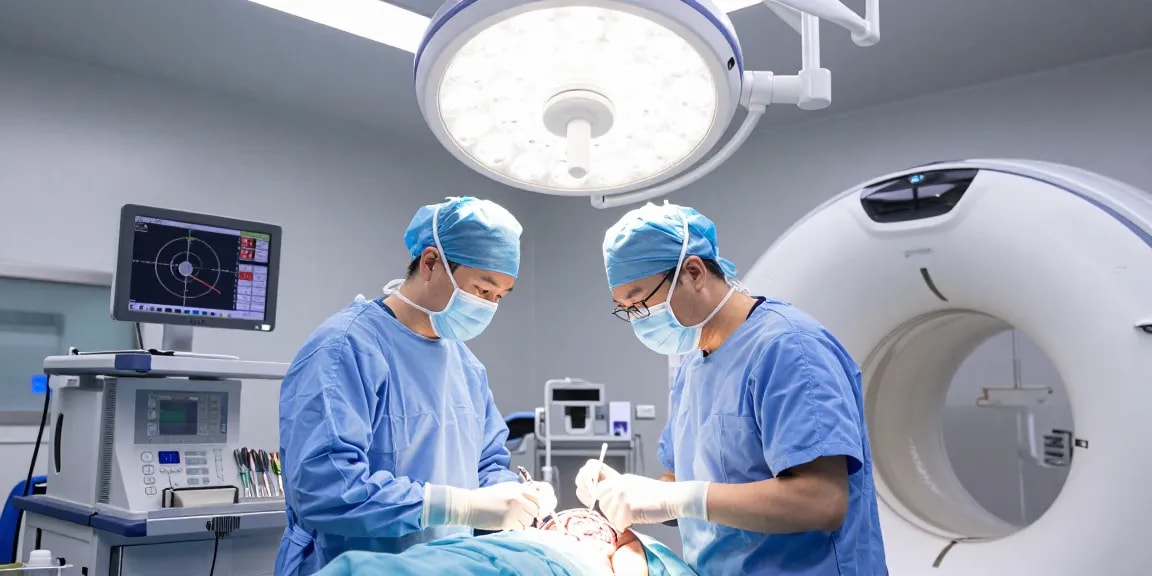 Neurosurgeons performing a vital beyin ameliyatı in a sterile operating room, highlighting advanced technology and patient care.