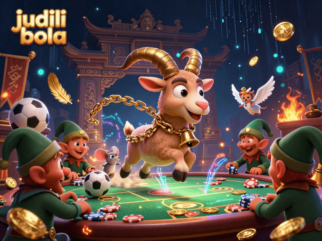 Engage in judi bola excitement with a vibrant sports betting casino scene featuring characters and dynamic elements.