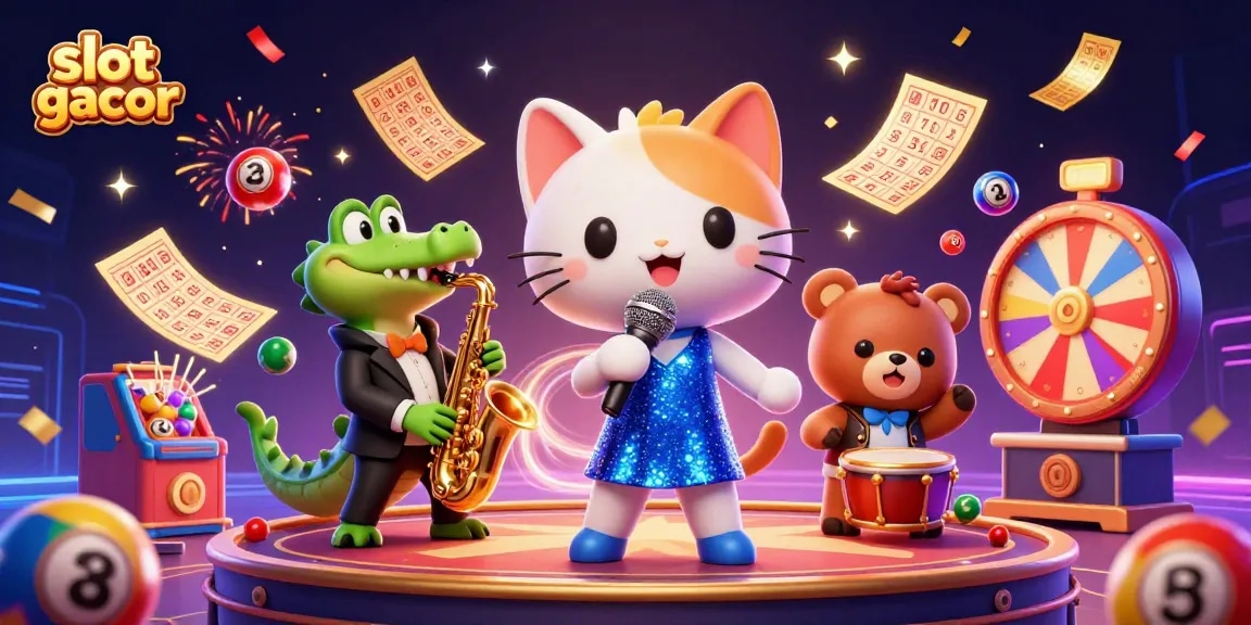 Mengulas slot gacor dengan karakter kucing penyanyi jazz, buaya pemusik dan beruang, dilengkapi elemen perjudian yang berwarna-warni.