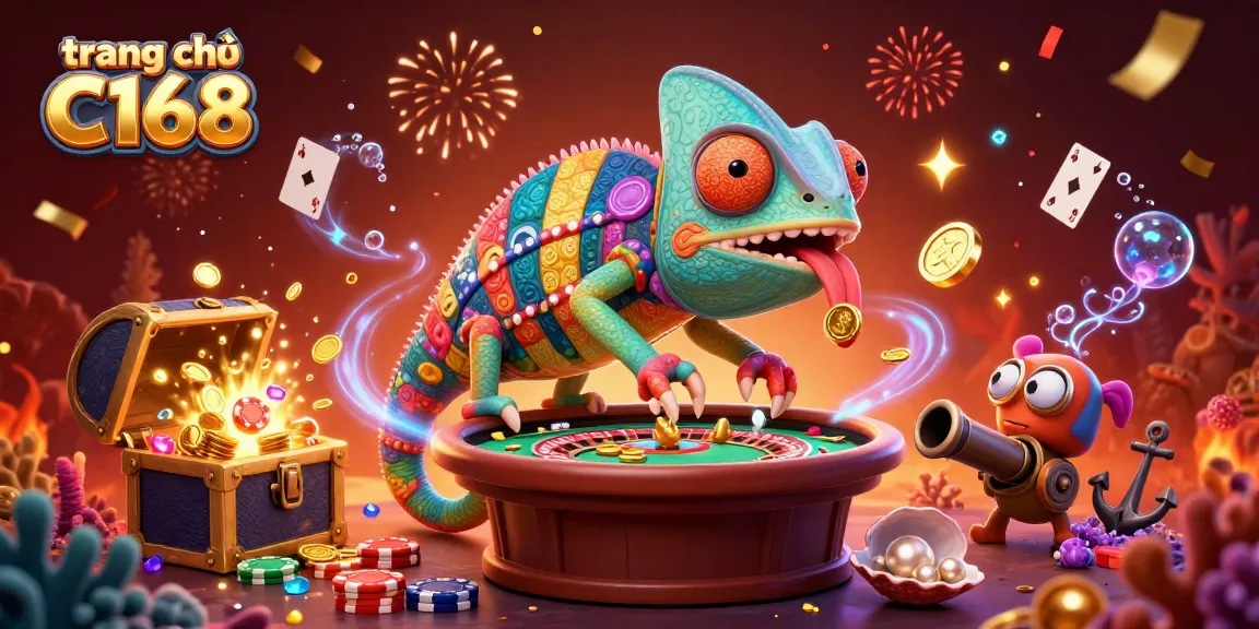 Experience excitement at trang chủ C168 with a chameleon casino owner and dazzling gaming elements.