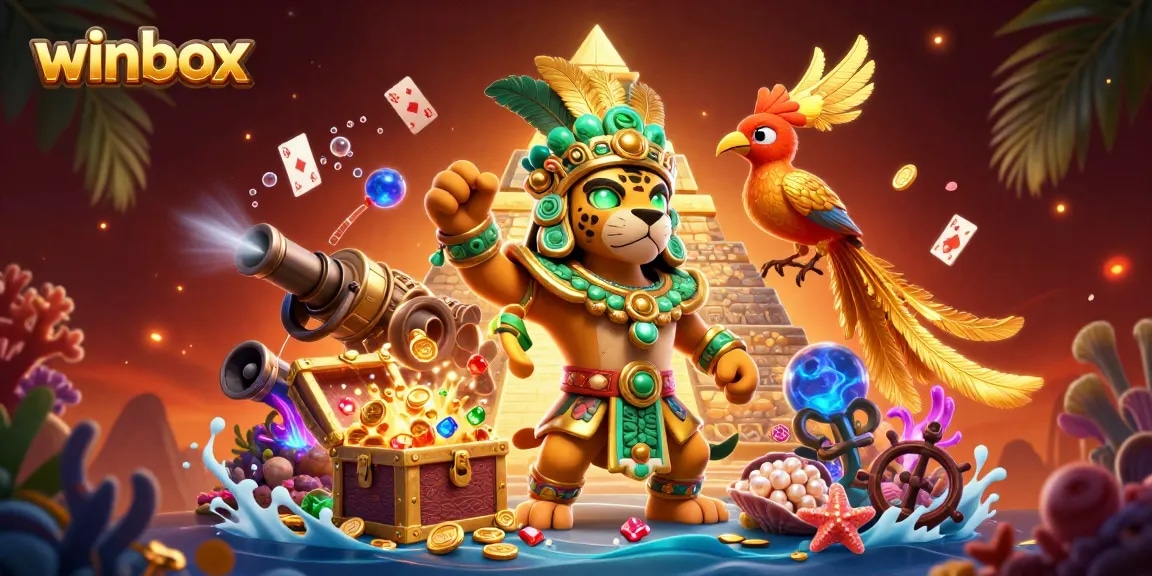 Experience the thrill of winbox with vibrant characters and dynamic casino elements in this stunning illustration.