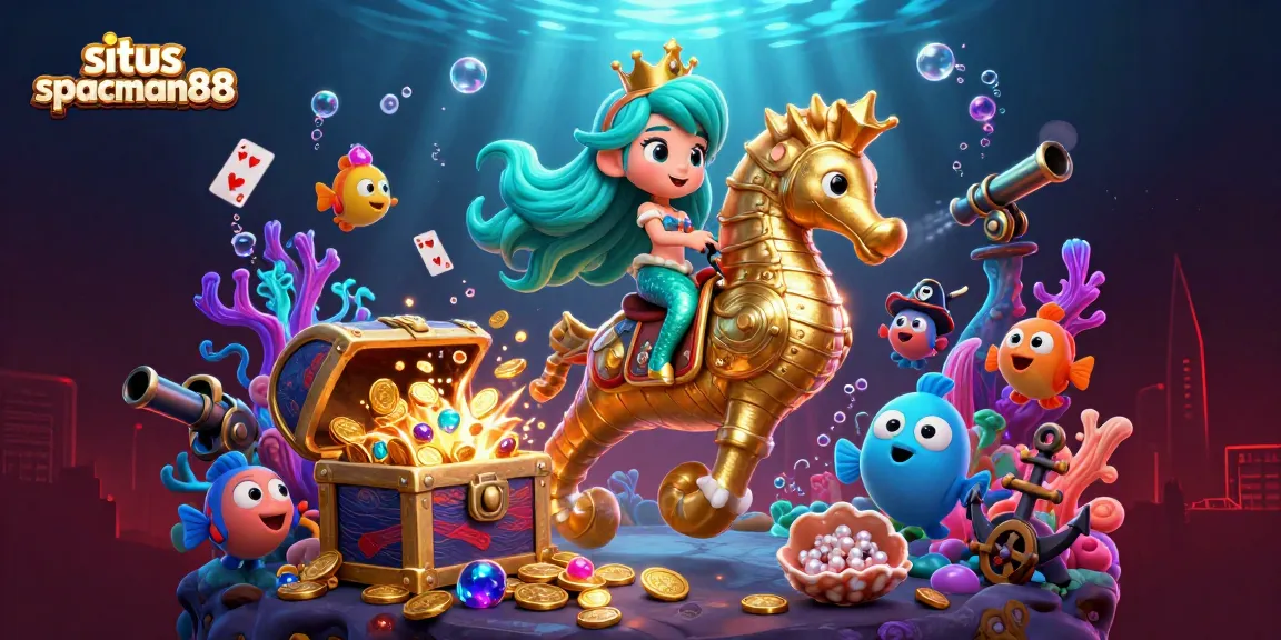 Engage with the vibrant world of situs spaceman88 through this lively casino-themed underwater scene filled with treasures.