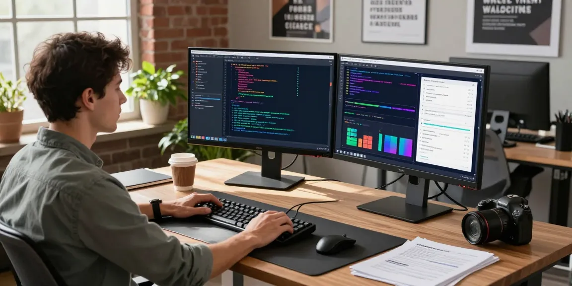 openclaw software development workspace with dual monitors and coding activity in a modern office