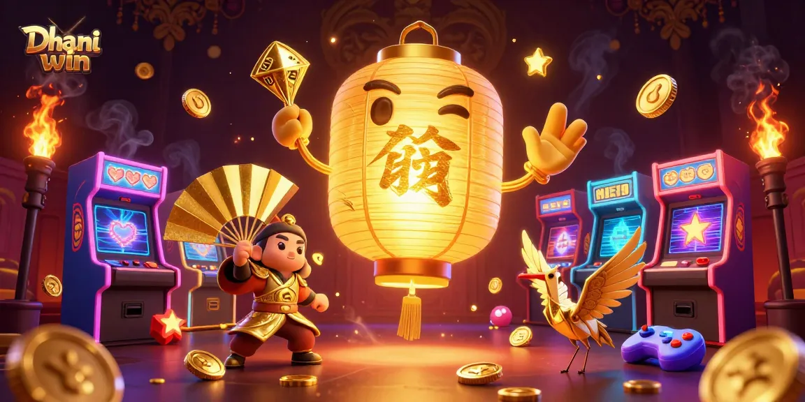 Dhani win exciting games showcased by glowing lantern spirit among vibrant casino scenes.