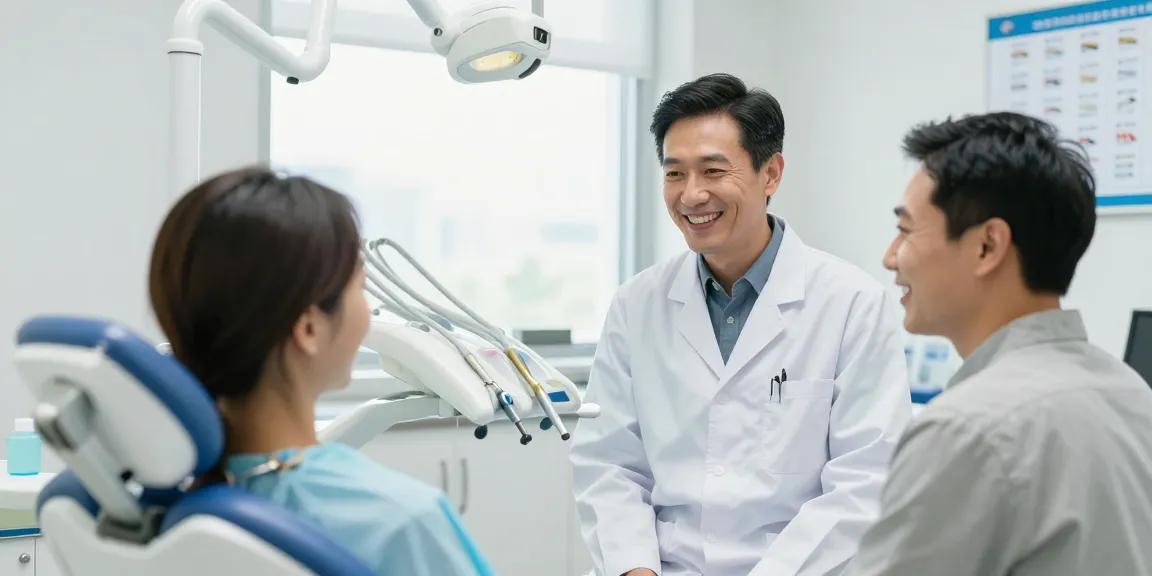 Discover more here in a welcoming dental clinic with a dentist consulting a patient.