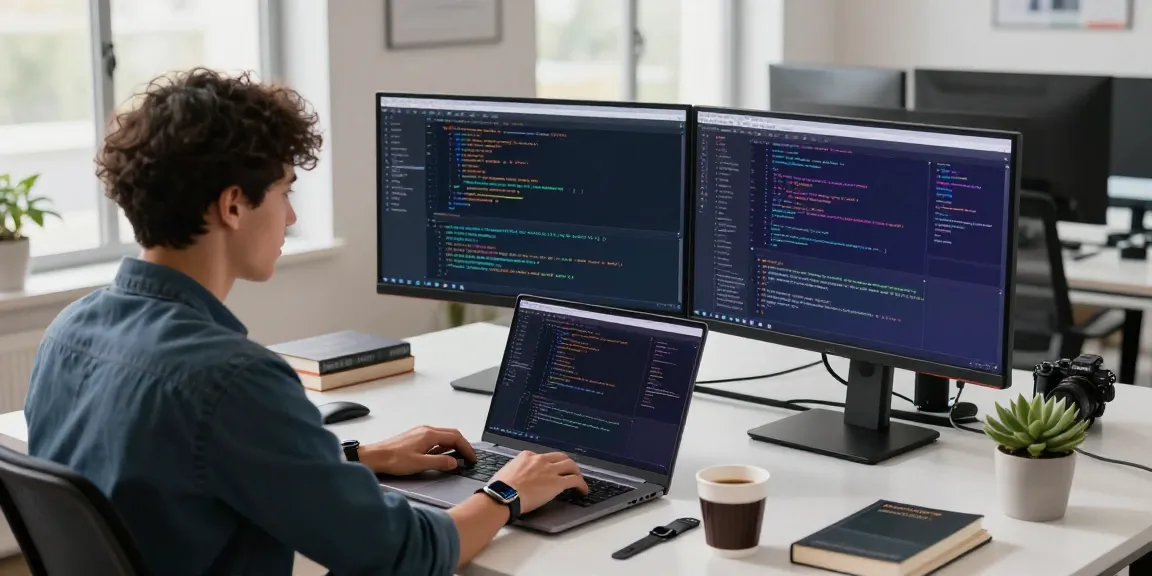 Developer coding at a modern workspace, showcasing 纸飞机中文版 programming tools and vibrant software development.