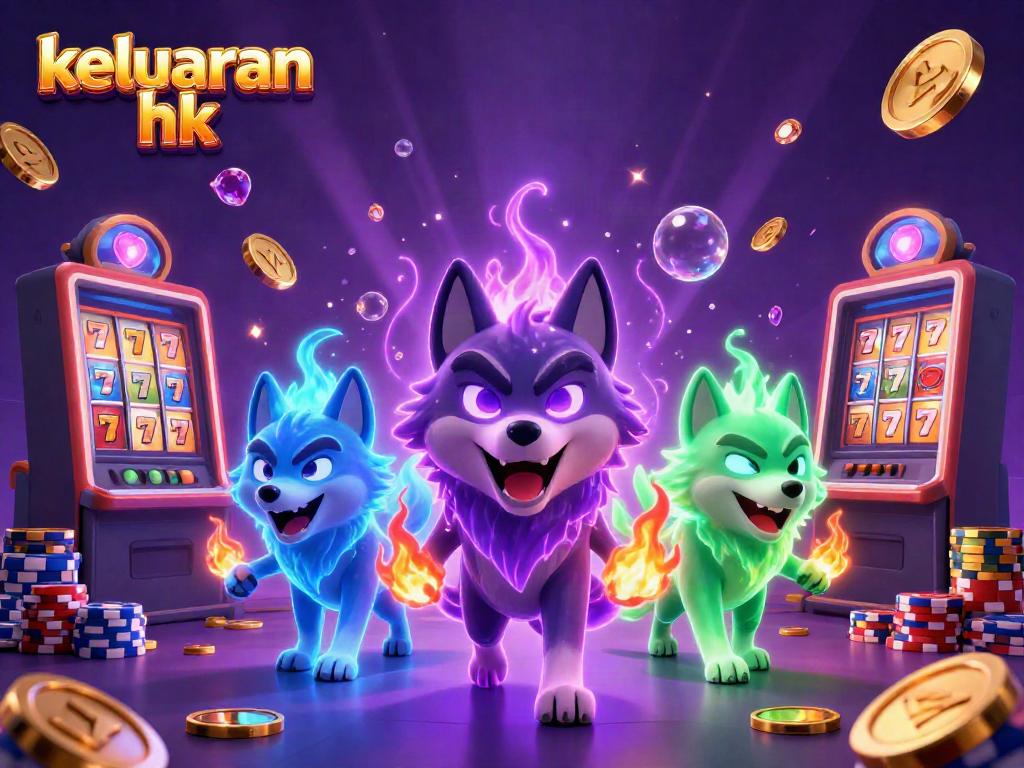 Menampilkan keluaran hk dari slot mesin dengan karakter serigala dan simbol jackpot yang mengesankan.