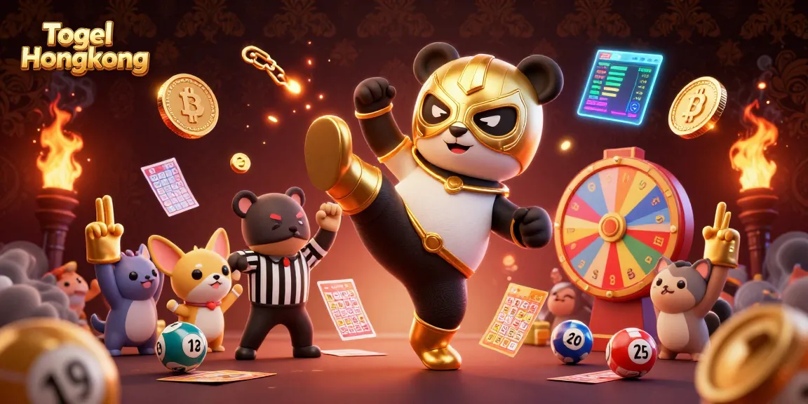 Togel Hongkong: Dynamic scene with a panda wrestler and chihuahua referee capturing a thrilling lottery draw.