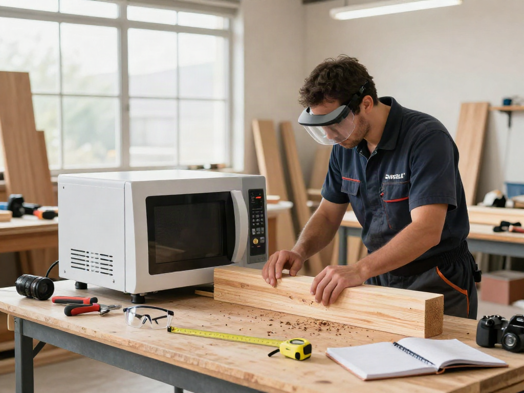 SHASHEL® microwave equipment in action for chemical-free wood treatment in a modern workshop.