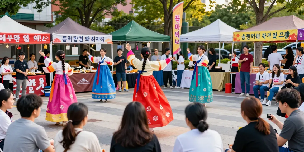 Experience the vibrant cultural exchange at https://hanadultalk.com with diverse individuals celebrating Asian traditions through dance and cuisine.