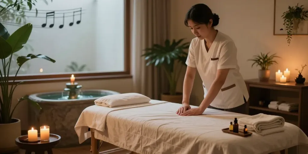 Experience a soothing 수원출장마사지 in a serene spa environment with soft lighting and calming decor.