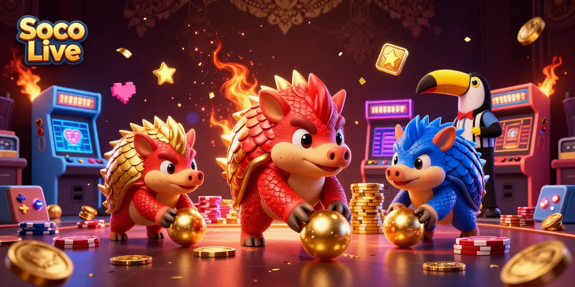 Soco Live, experience thrilling gaming with rival pangolins in an exciting casino scene.