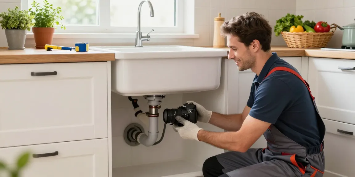 Reliable plumber in Northampton repairing kitchen sink plumbing, showcasing tools and warm home atmosphere.