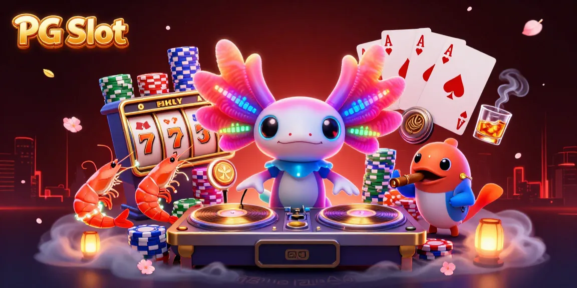 Experience PG Slot gaming excitement with a vibrant 3D underwater DJ scene filled with colorful elements.