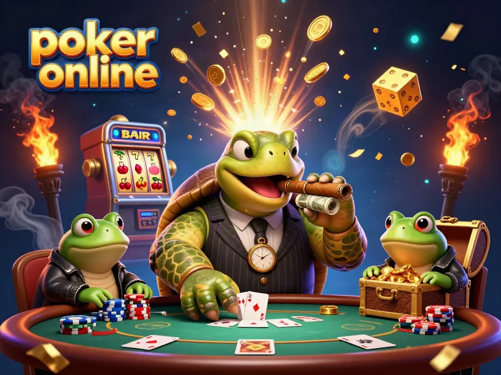 Engage in exciting poker online action with vivid characters and casino elements.