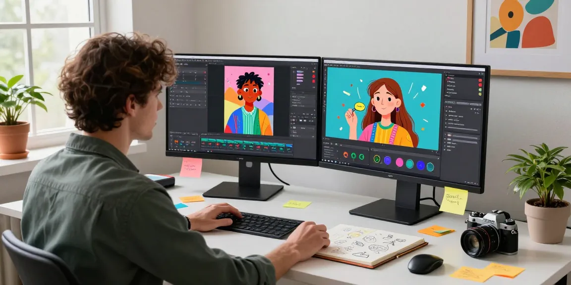Designer using nano banana 2 for AI image editing in a vibrant workspace.