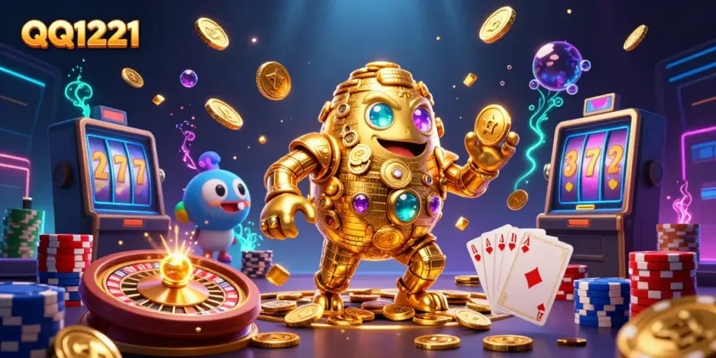Experience thrilling wins in QQ1221 with a dynamic casino scene illustration featuring exciting game elements.