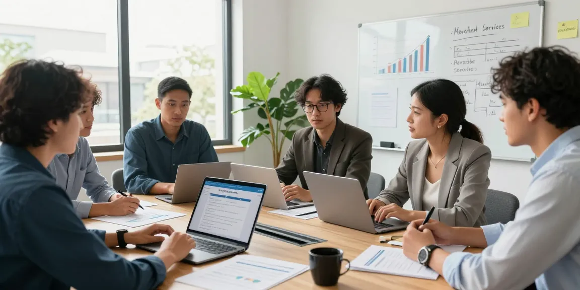 Team discussing Square merchant cash advance strategies in a modern office.