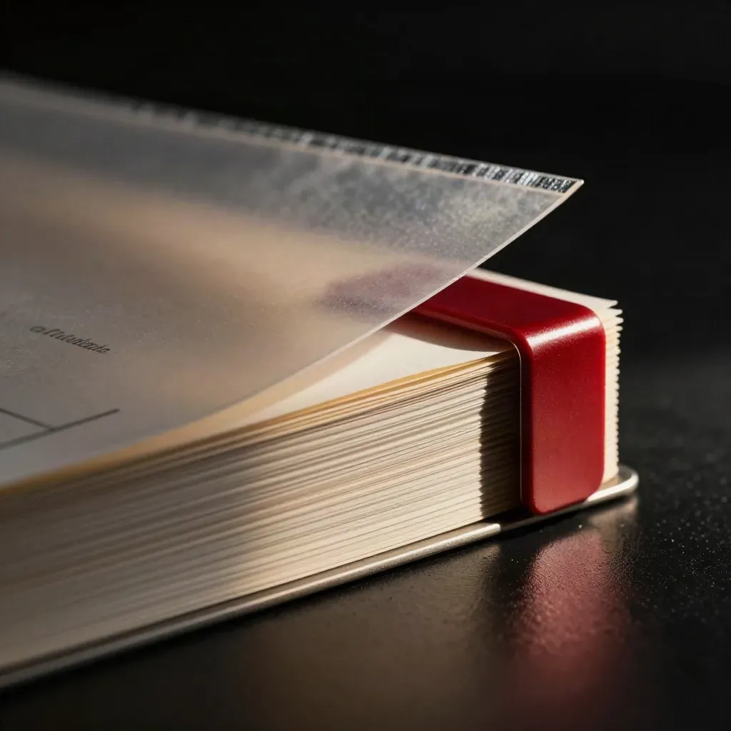 Monaco-red validation dossier with a metal clip and translucent cover on a black studio surface.