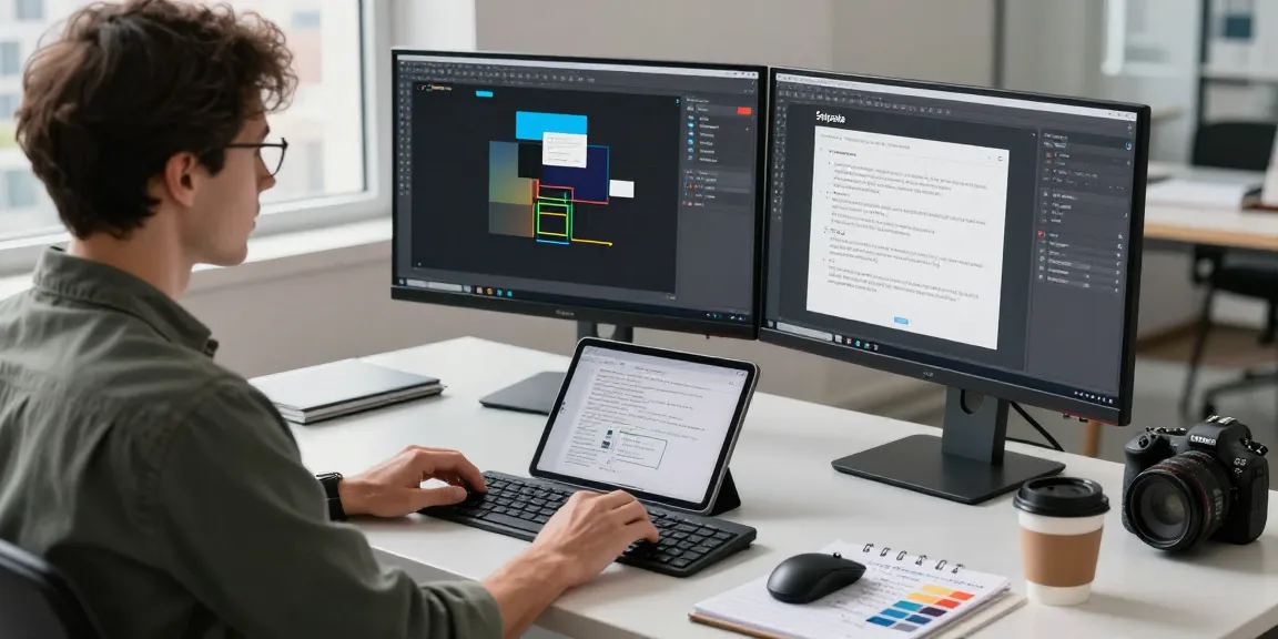 Efficient workspace with Snipaste下载 displayed on monitors, showcasing a professional's innovative screenshot techniques.