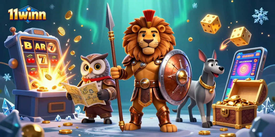 Experience the excitement of 11winn with a vibrant casino scene featuring a Spartan lion and dynamic elements.