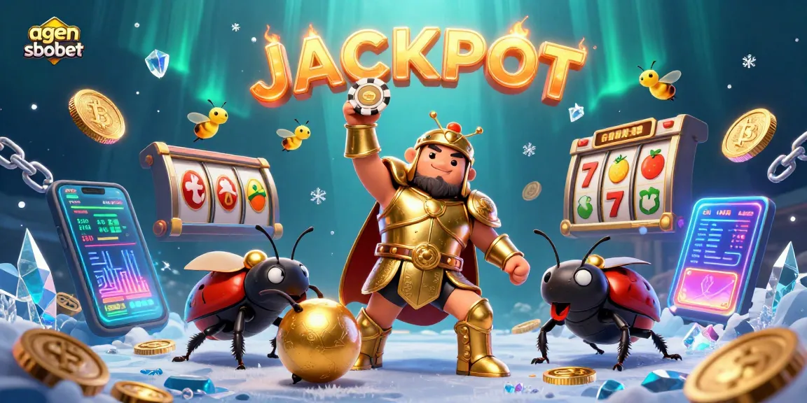 Mainkan agen sbobet dengan ilustrasi karakter unik yang mengangkat chip poker di kemenangan.