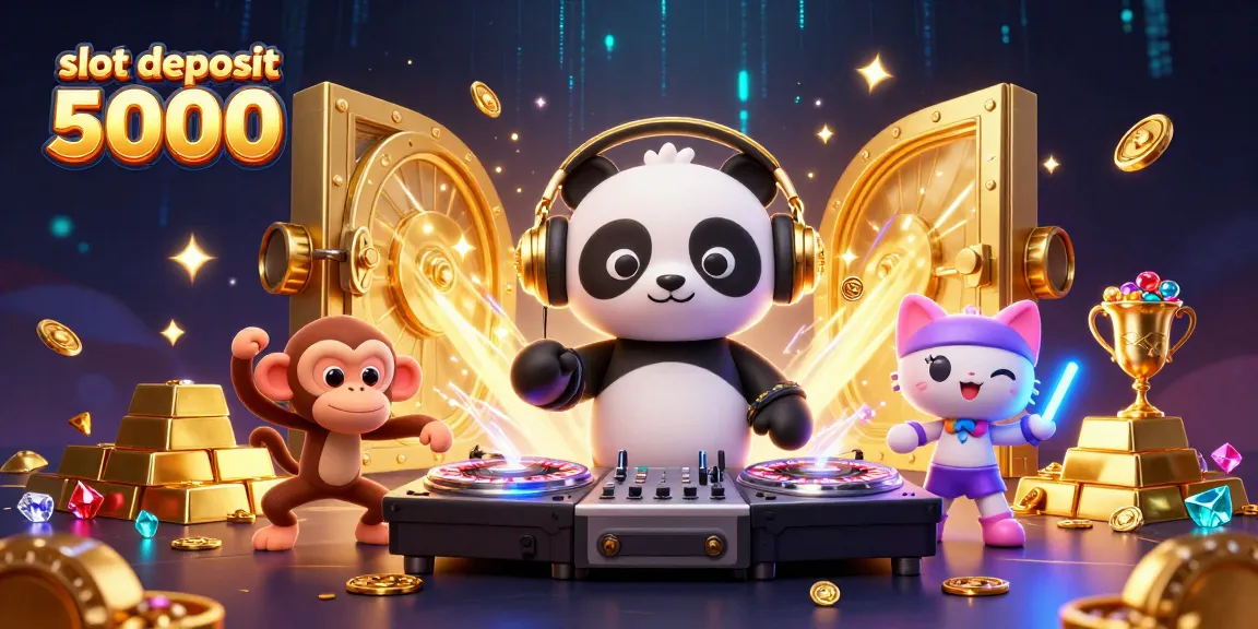 Engaging scene showcasing slot deposit 5000 excitement with DJ panda and vibrant casino elements.
