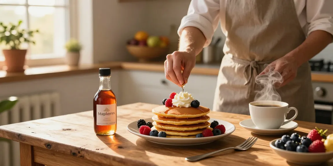 Maplelixir featured in a breakfast scene with pancakes and fresh fruits