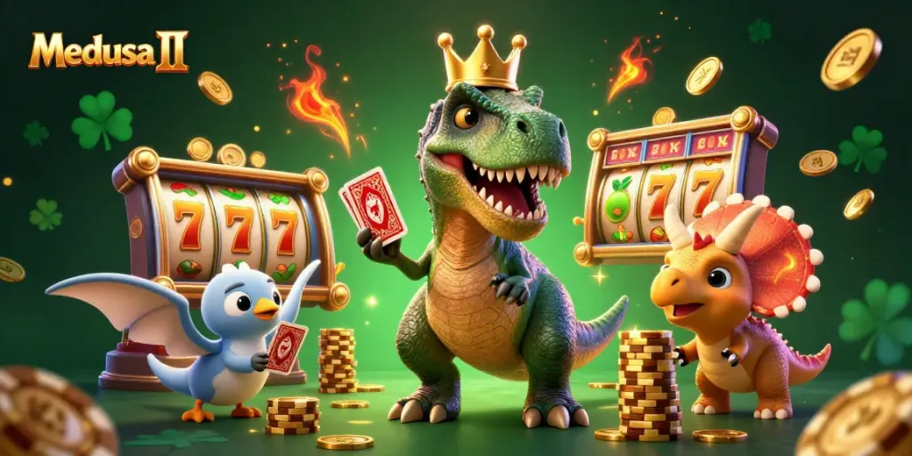 การเล่นเกม Medusa II ด้วยการ์ดและชิปทองในบรรยากาศคาสิโนที่มีความตื่นเต้น