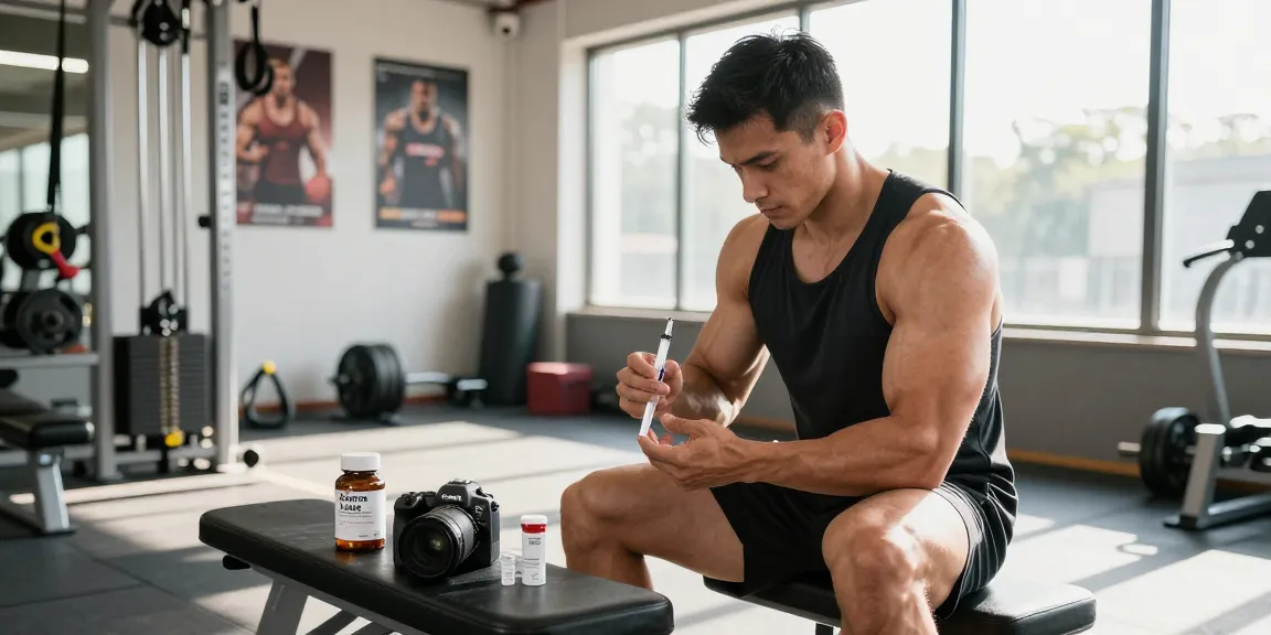 Astera Steroids Shop: A fitness instructor demonstrating safe steroid injection techniques in a bright gym.