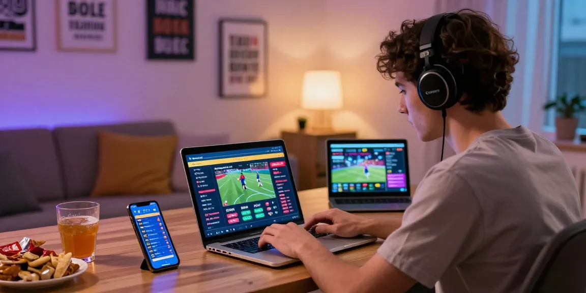 Engaging user reviewing 토토사이트 for safe online betting at home office.