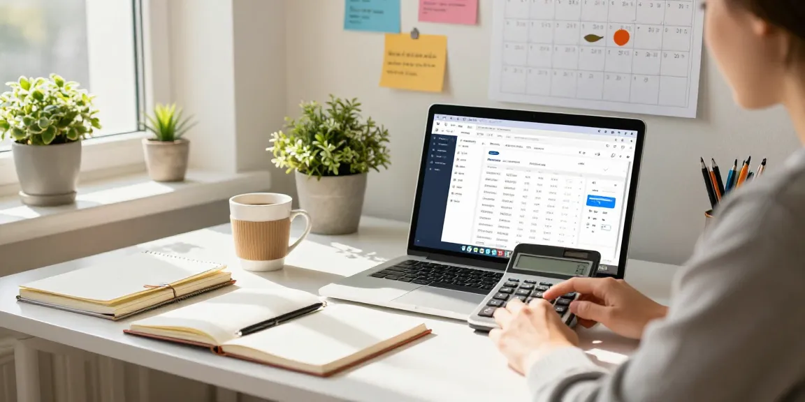Calculator Online in use at a bright home office, showcasing productivity and organization.