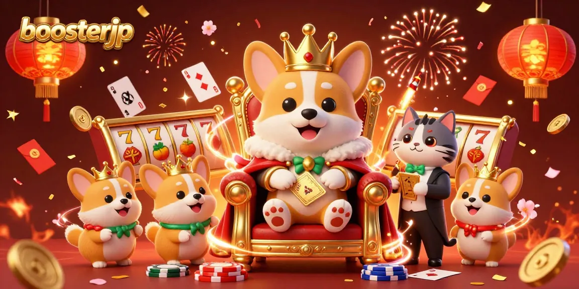 Experience exciting wins with boosterjp in a vibrant casino illustration filled with action.