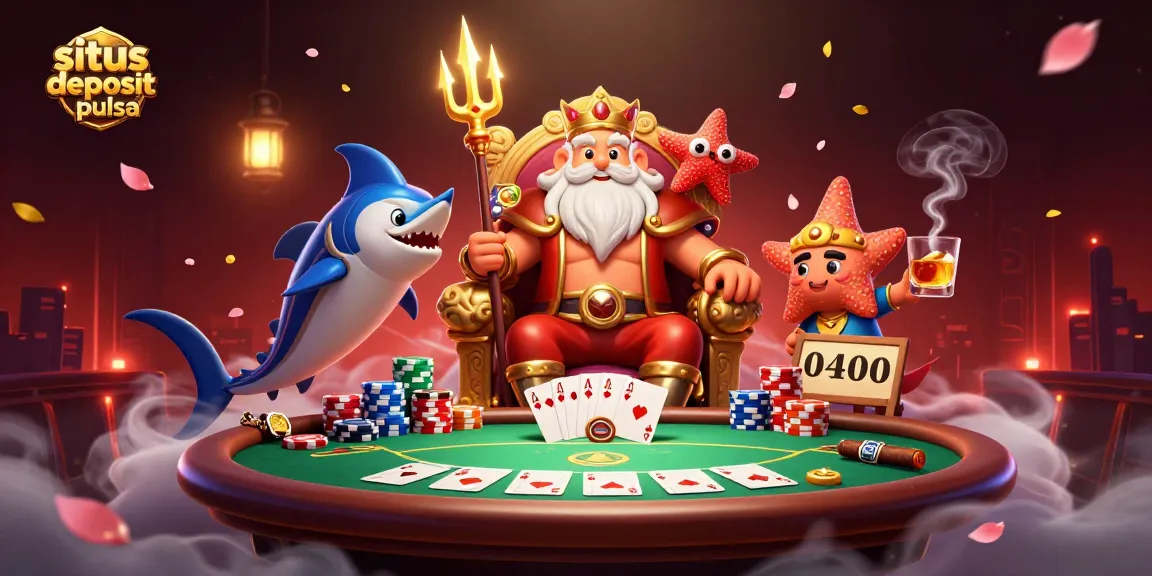 Engage with situs deposit pulsa in an exciting gaming scene featuring Neptune and poker elements.