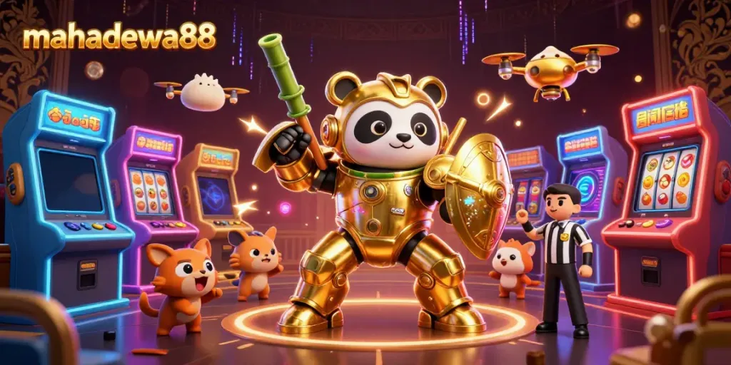 MahaDewa88 showcases thrilling slot action with vibrant cartoon-like characters in a casino setting