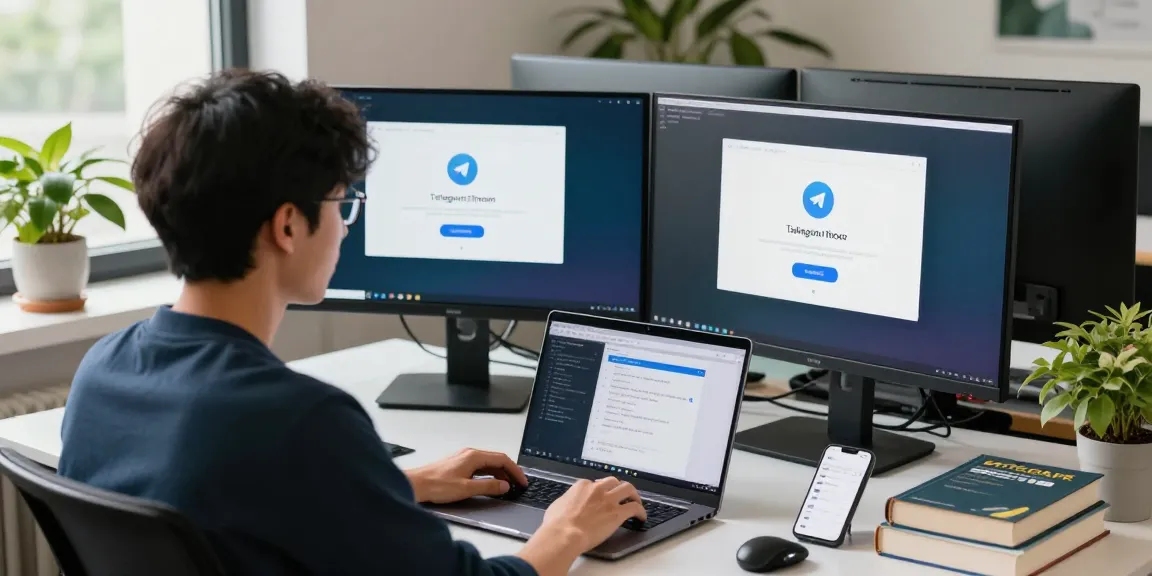 telegram china install guide with a developer showcasing the Telegram installation process on dual monitors in a modern workspace.