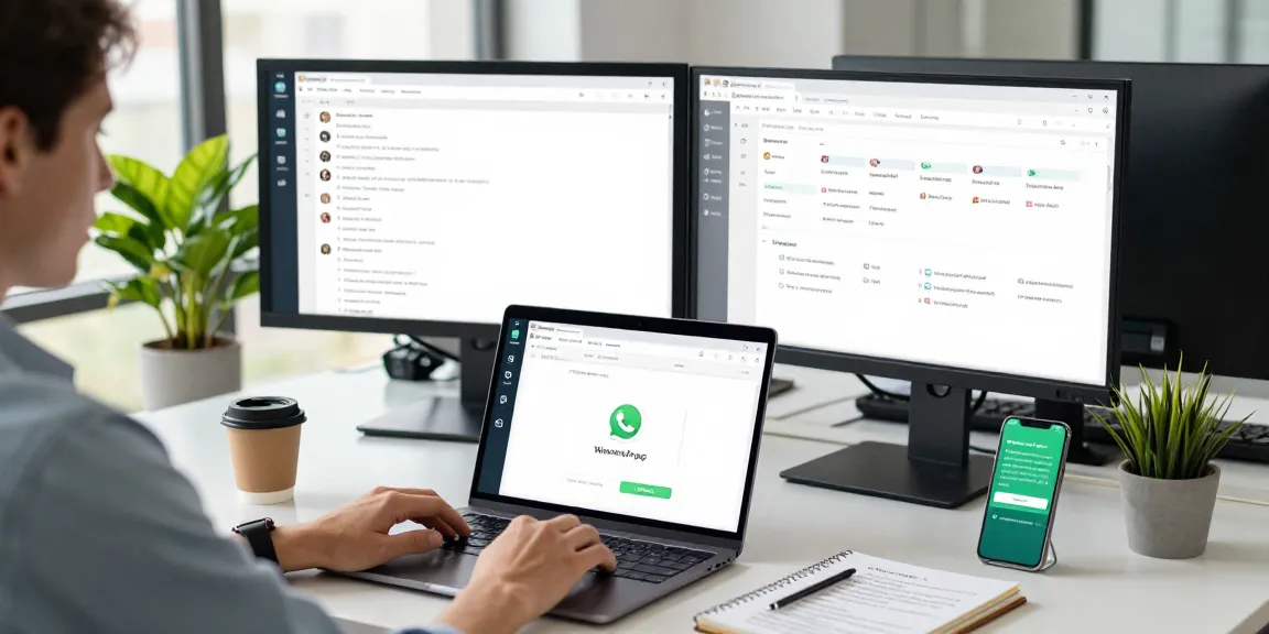 Professional user engaging with WhatsApp網頁版 on a modern workspace computer