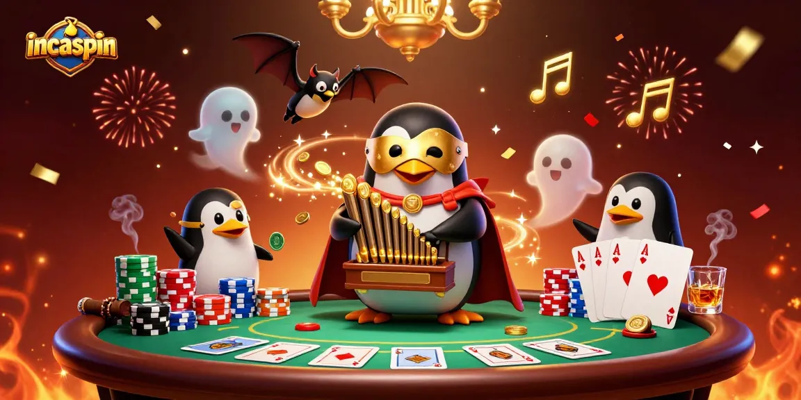 Experience the thrill at IncaSpin, with a golden penguin commanding the casino scene.