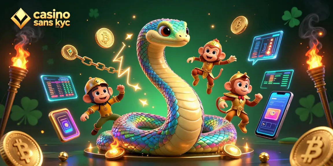 Jouez au casino sans KYC 2033 avec la magie d'un serpent arc-en-ciel et un roi singe doré.
