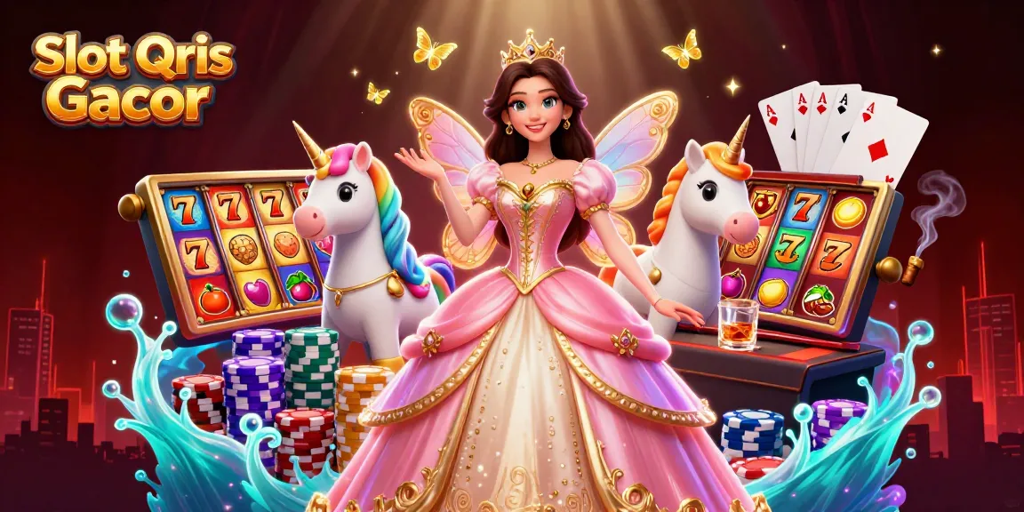 Play Slot Qris Gacor with a glamorous Asian woman in a casino scene featuring colorful slots and poker chips.