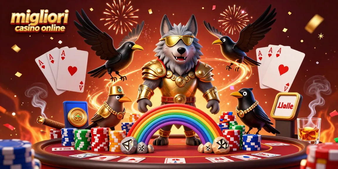 Vivi l'emozione nei migliori casino online con questa vivace scena 3D che presenta elementi di gioco dinamici.