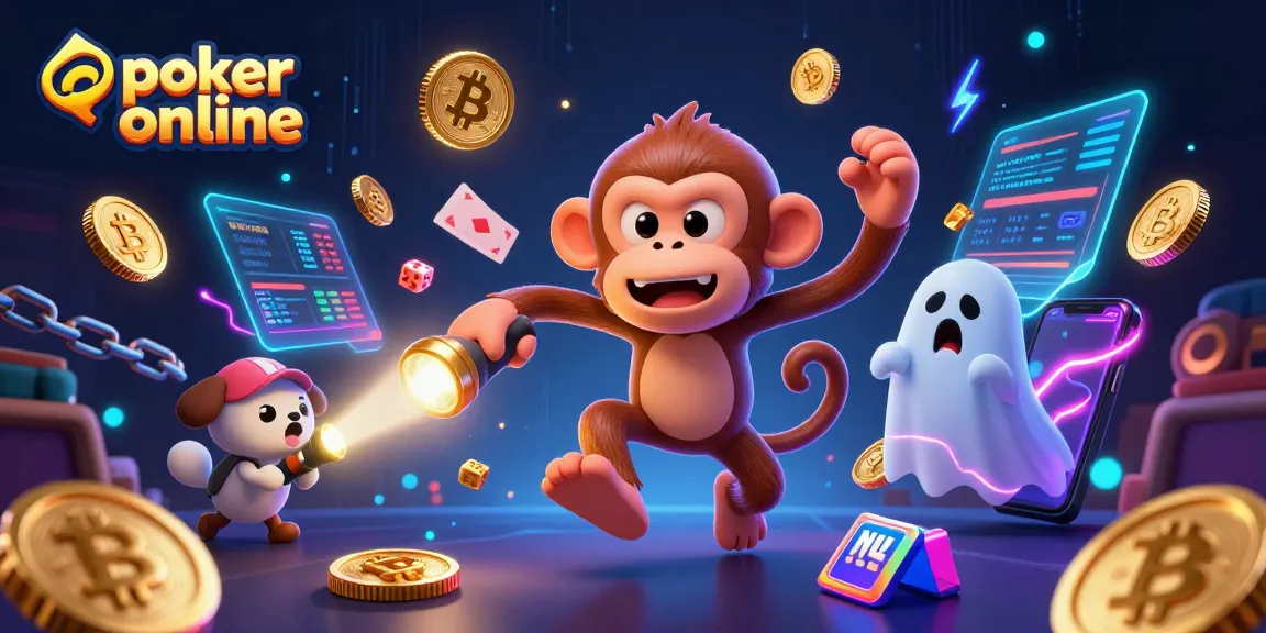 Jouer au poker en ligne avec des jetons dorés et des éléments ludiques dans un casino animé.
