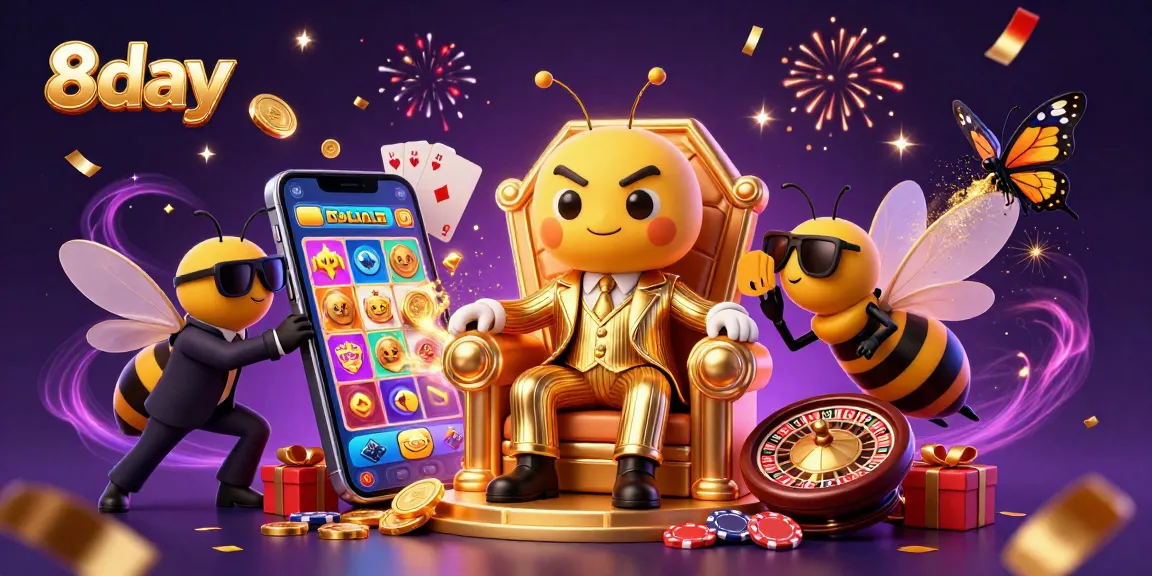 Engage with thrilling games on 8day, where a bumblebee mob boss presides over dazzling casino action.