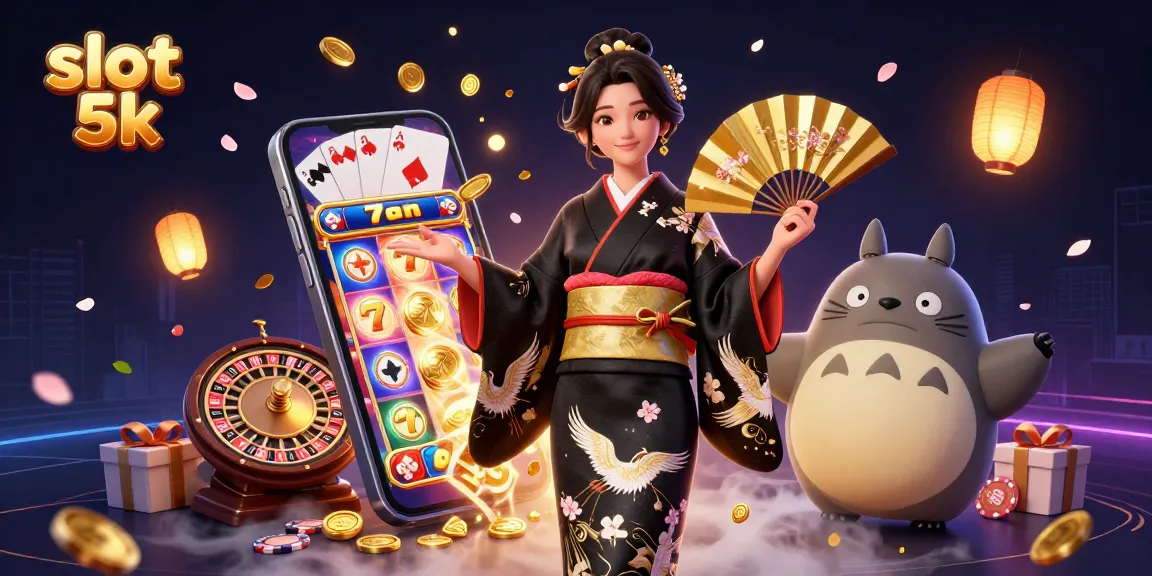 Experience the thrill of slot 5k with a vibrant illustration of winning symbols and characters.