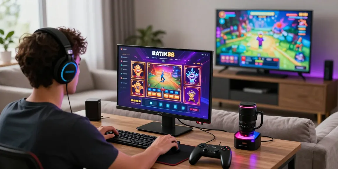Pengalaman bermain slot online BATIK88 yang menarik dengan grafik warna-warni dan suasana gaming modern.