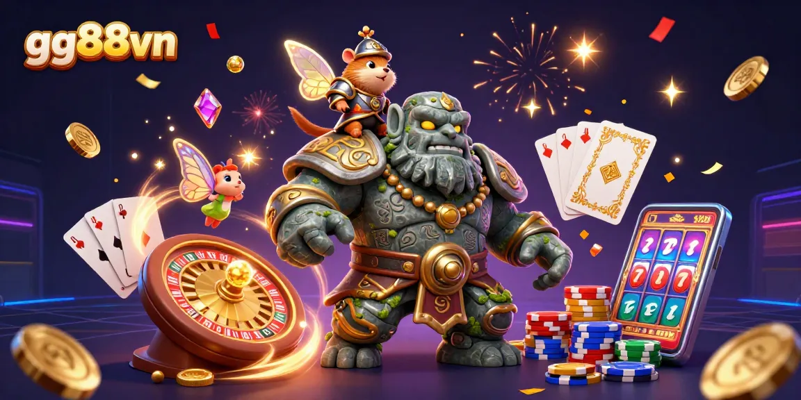 Experience the excitement of gg88vn with vibrant characters and casino elements in a magical casino scene.