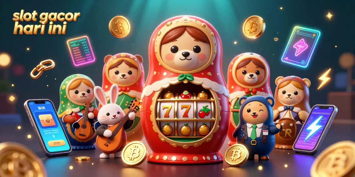 Experience slot gacor hari ini with a vibrant 3D casino-themed illustration featuring cartoon bears and crypto elements.
