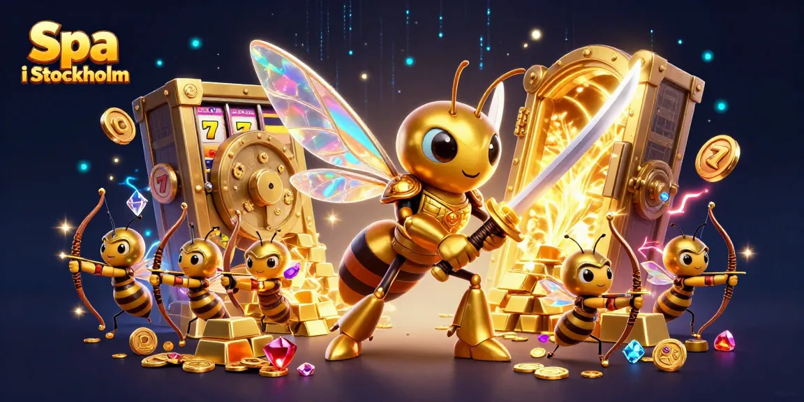 Spa i Stockholm reveals an enchanting scene of a hornet in samurai armor engaging in jackpot-themed casino adventures.